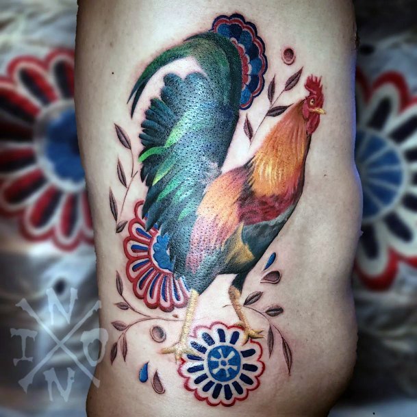 Exquisite Rooster Tattoos On Girl