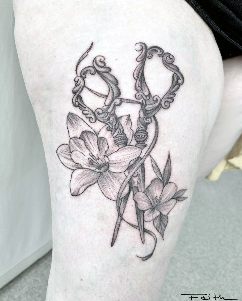 Exquisite Scissors Tattoos On Girl
