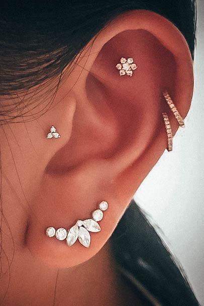 Exquisite Shiny Diamond Lobe Double Helix Hoops Floral Flat Cute Tragus Ear Piercing Ideas For Women