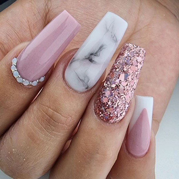 Exquisite Short Pink And White Nails On Girl