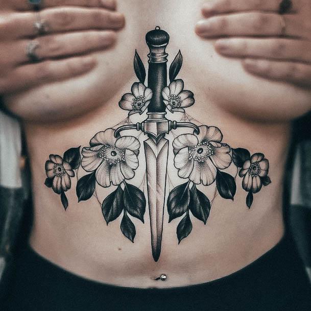 Floral Sternum  Tattoo Abyss Montreal