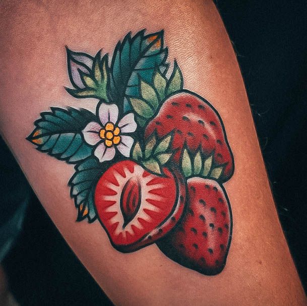 Exquisite Strawberry Tattoos On Girl