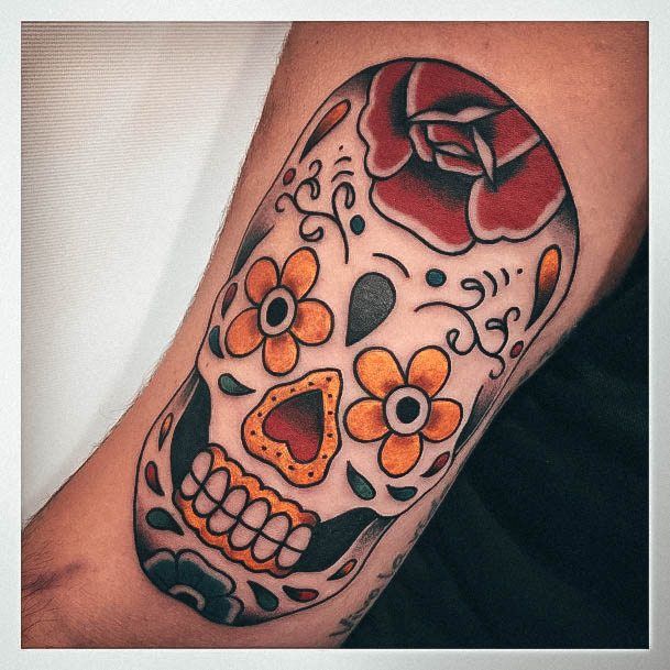 Exquisite Sugar Skull Tattoos On Girl Arm