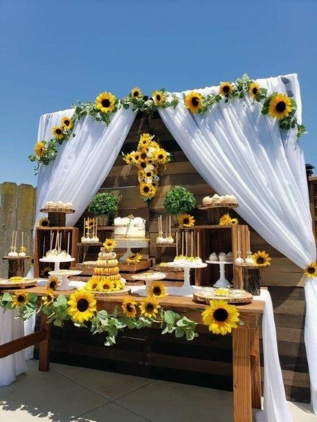 Exquisite Sunflower Wedding Altar Ideas White Curtain Arch