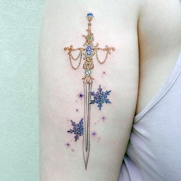 Exquisite Sword Tattoos On Girl