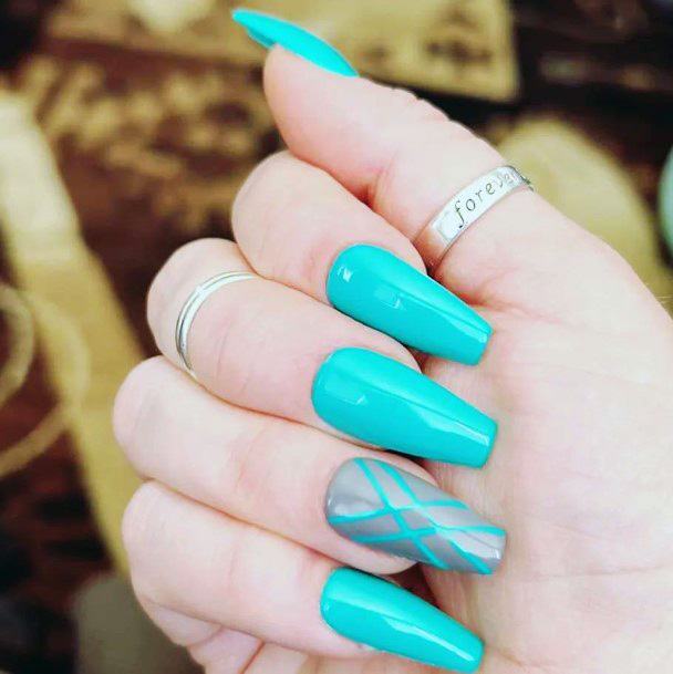 Exquisite Teal Turquoise Dress Nails On Girl