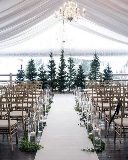 Exquisite White Aisle Runner Greenery Seating Venue Ideas For Winter