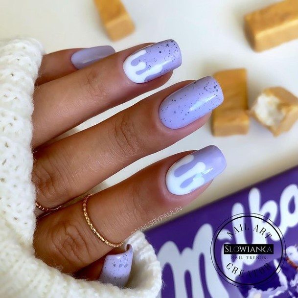 Exquisite White And Purple Nails On Girl