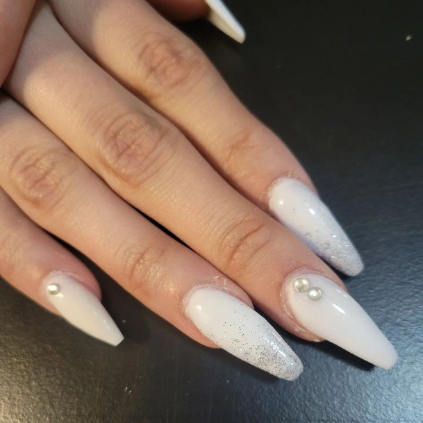 Exquisite White And Silver Nails On Girl
