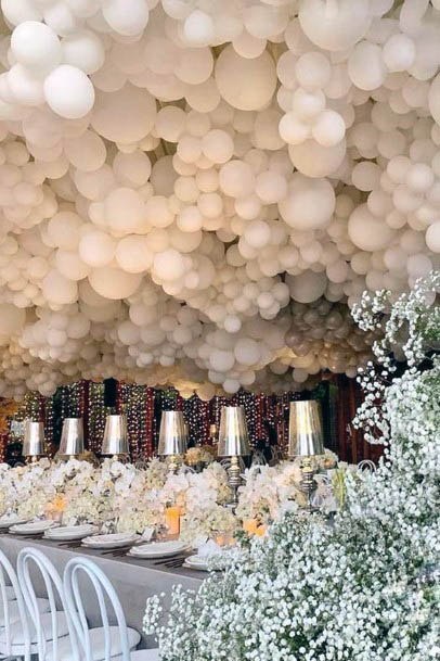 Exquisite White Baloon Ceiling Decor Wedding Inspiration