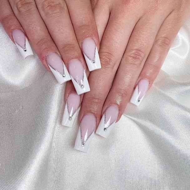 Exquisite White Square Nails On Girl