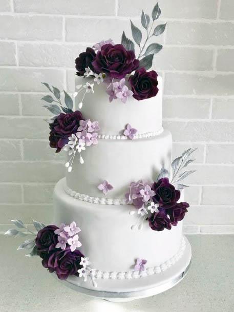 Exquisite White Wedding Cake Gorgeous Purple Flower Decor Inspiration