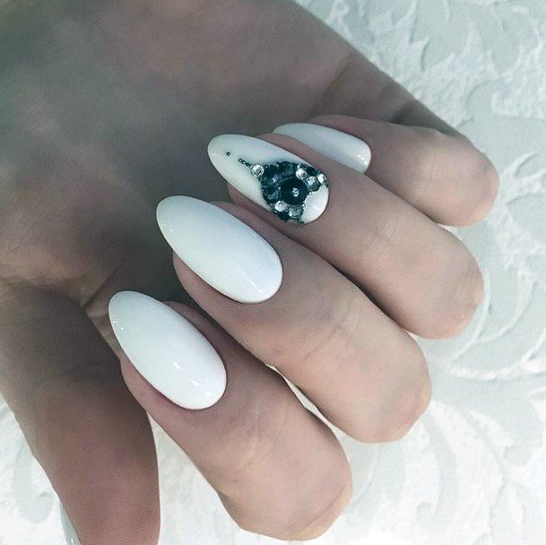 Top 100 Best White Nails With Rhinestones For Women - Fingernail Ideas