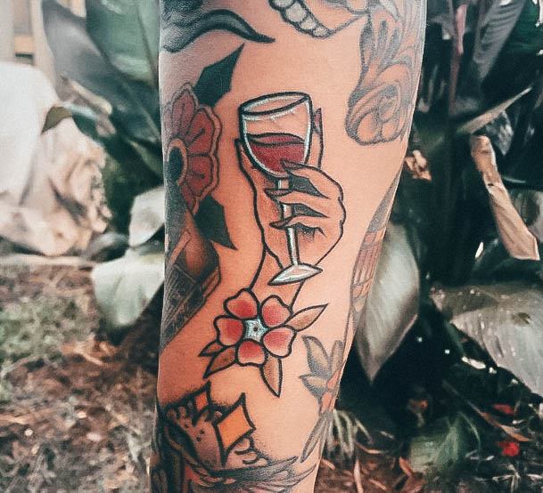 Exquisite Wine Tattoos On Girl