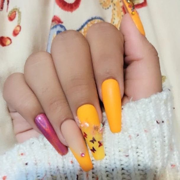 Exquisite Yellow And Pink Nails On Girl