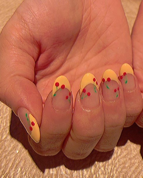 Exquisite Yellow French Tip Nails On Girl