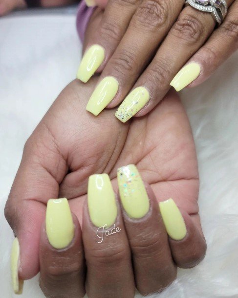 Exquisite Yellow Square Nails On Girl