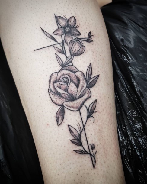 Extraordinarily Lovely Black Rose And Cross Tattoo Womens Forearms