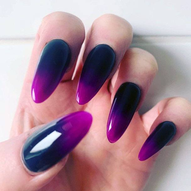 Extravagant Faded Purple And Black Long Almond Style Design For Women