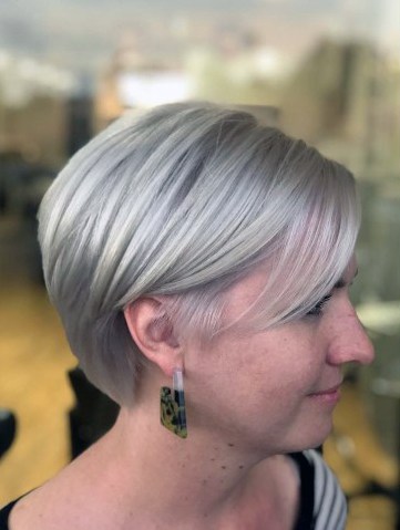 Extremely Ashy Platinum Blonde Long Bang Pixie Cut Womens Hairstyle