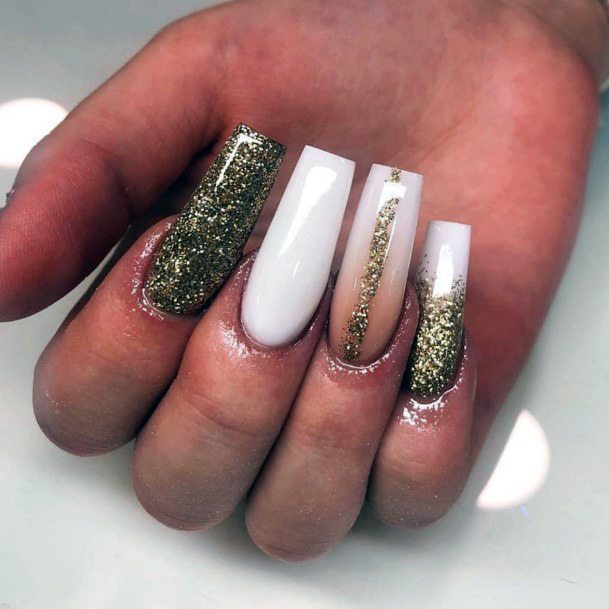 Extremely Long Gold And White Nails