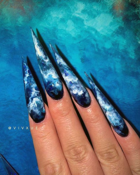 Extremely Wavy Dark Blue Water Nails Women