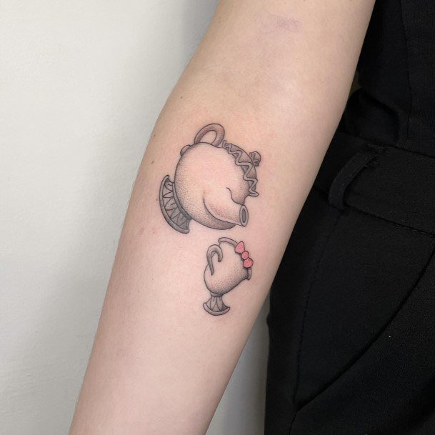 Eyeless Teapot And Tea Cup Forearm Womens Beauty And The Beast Tattoo