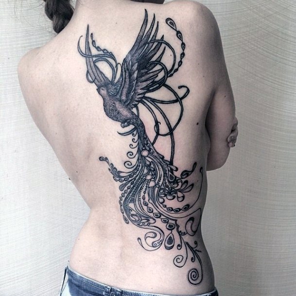 Fab Black Bird Tattoo Womens Back