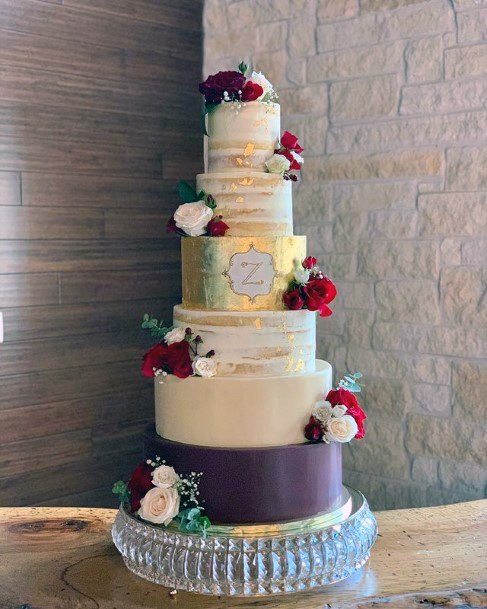 Fabulous Gold And White With Blue Wedding Cake