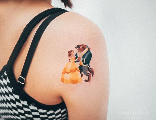 Faceless Dancing Shoulder Unique Beauty And The Beast Tattoos For Women