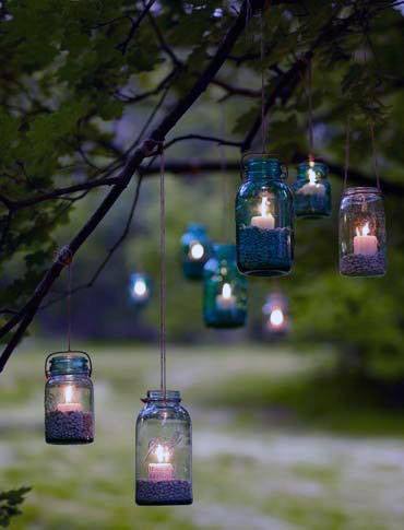 Fairy Tale Blue Mason Jar Hanging Candles Wedding Decorations