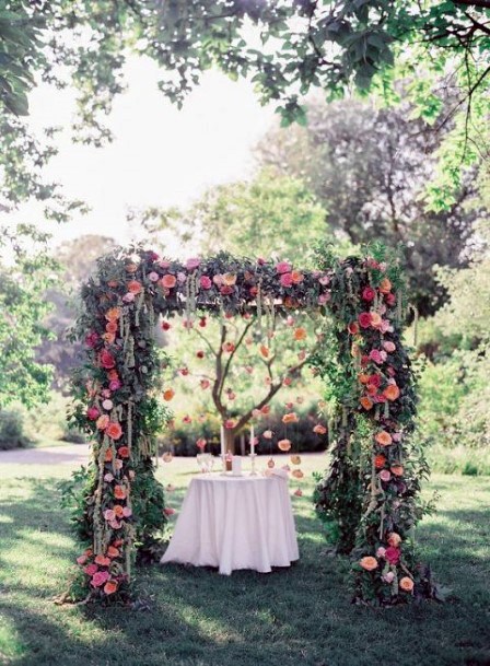 Fairy Woodlands Inspired Greenery And Floral Garland With Hanging Flowers Wedding Arch Ideas