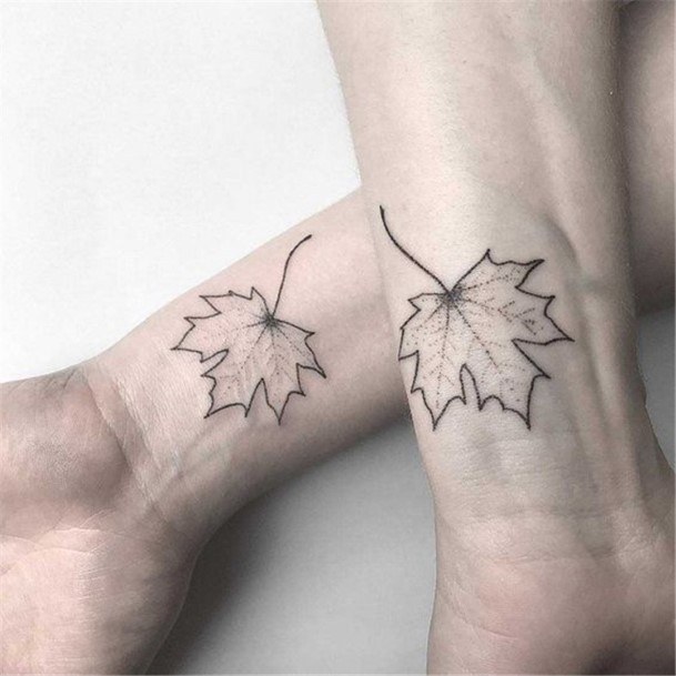 Fall Leaves Couple Tattoo Wrists