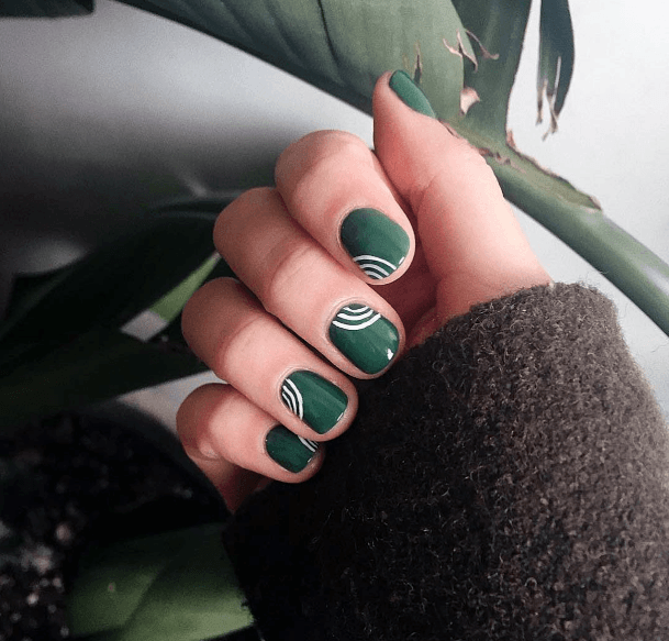 Fall Nail Design Idea Green Polish