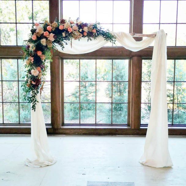 Fall Wedding Flowers Arch With White Fabric