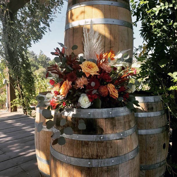 Fall Wedding Flowers In Barrel