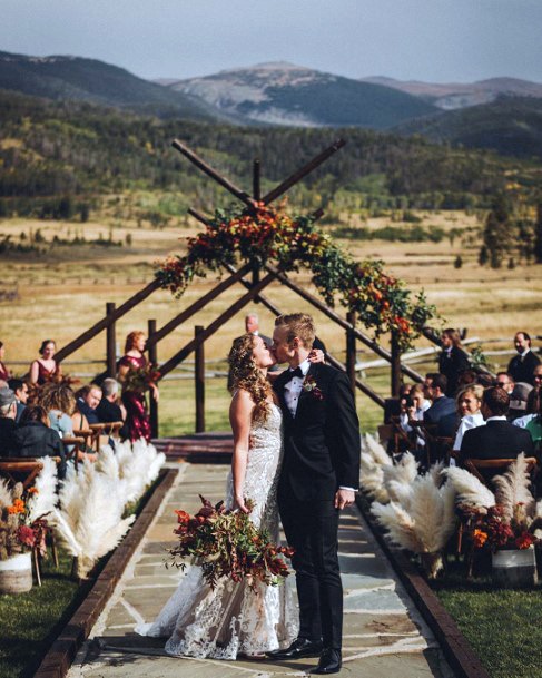 Fall Wedding Ideas Bohemian Mountain Golden Grass Ceremony Background