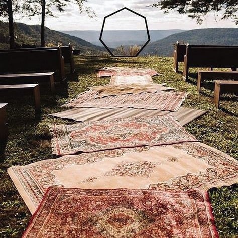 Fall Wedding Ideas Bohemian Red And Cream Rug Ceremony Aisle Runner Decor