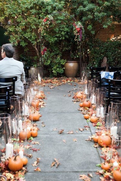 Fall Wedding Ideas Country Pumpkin Ceremony Decor With Candles And Leaves