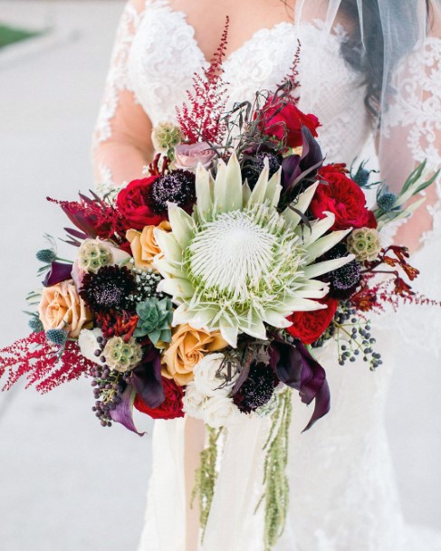 Fall Wedding Ideas Dark Purples And Red Bouquet Inspiration