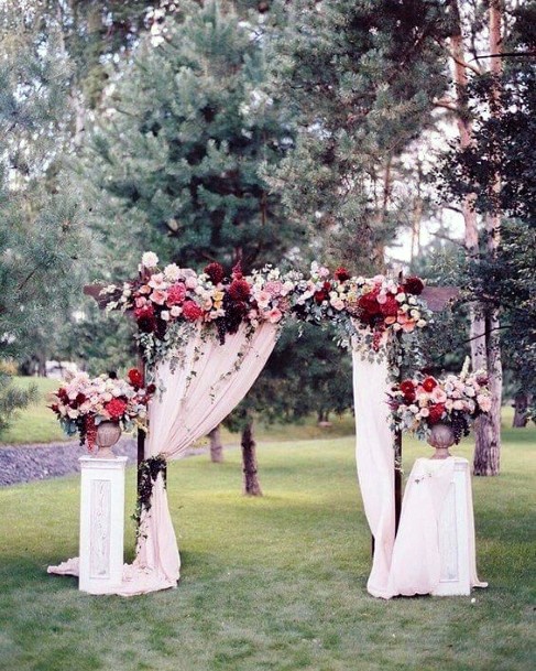 Fall Wedding Ideas Elegant Burgundy White And Pink Arch Floral