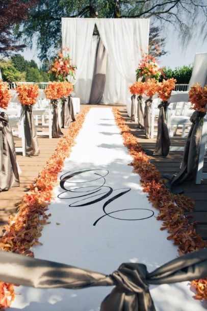 Fall Wedding Ideas Elegant Orange Flower Pedal Aisle Decor