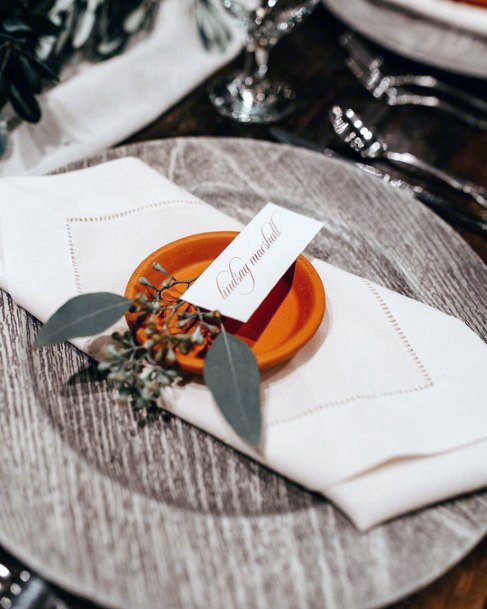 Fall Wedding Ideas Greenery And Orange Place Setting Decor Inspiration