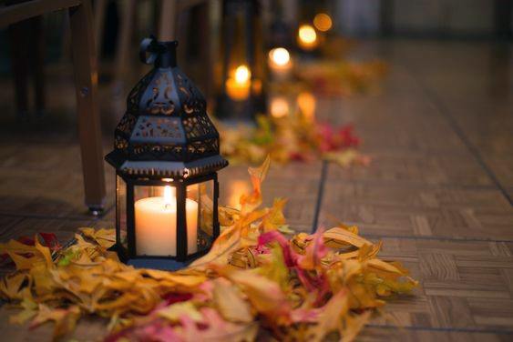 Fall Wedding Ideas Lantern Lit Ceremony Aisle With Fall Leaves Inspiration