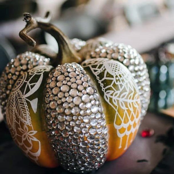 Fall Wedding Ideas Painted And Gem Pumpkin Decor