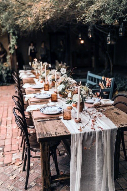 Fall Wedding Ideas Rustic Reception Table Decor Cream Runner Neutral Floral
