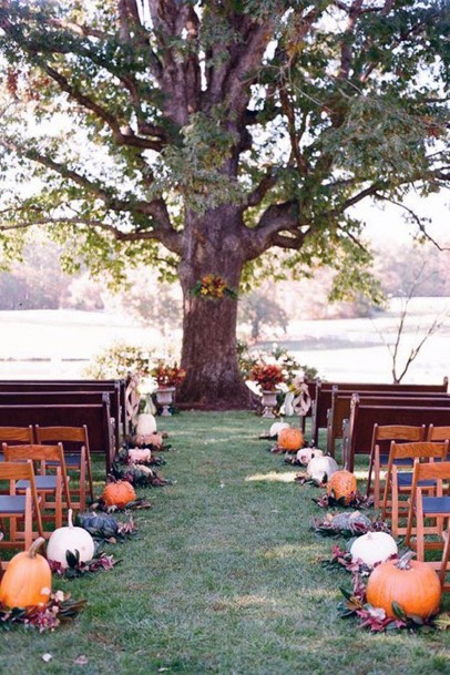 Fall Wedding Ideas Rustic Tree Ceremony Arch And Pumpkin Inspired Aisle Decorations