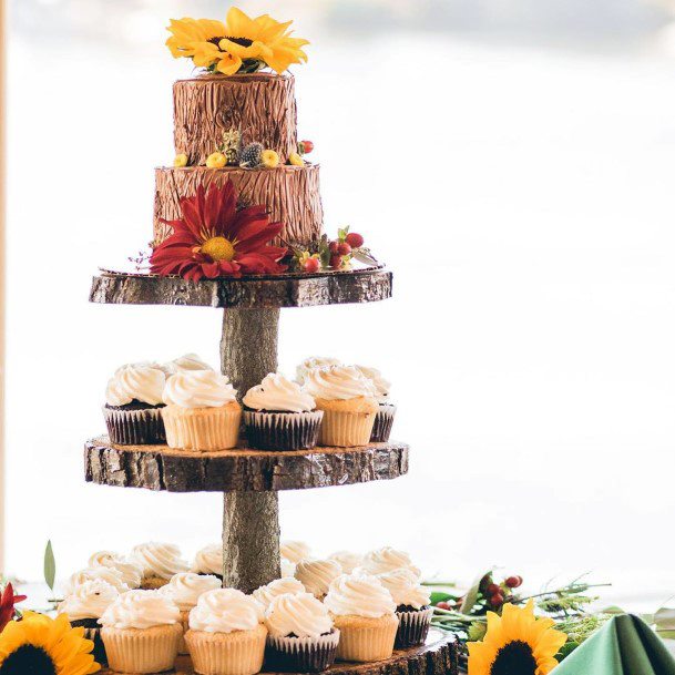 Fall Wedding Ideas Rustic Tree Slab Cake Stand With Wood Design Tiered Cake