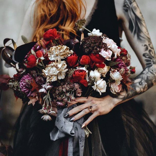 Fall Wedding Ideas Semi Dried Flowers With Black Wedding Dress Inspiration