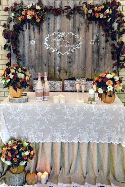 Fall Wedding Ideas Sweetheart Table Decorations With Pumpkins And Floral Designs